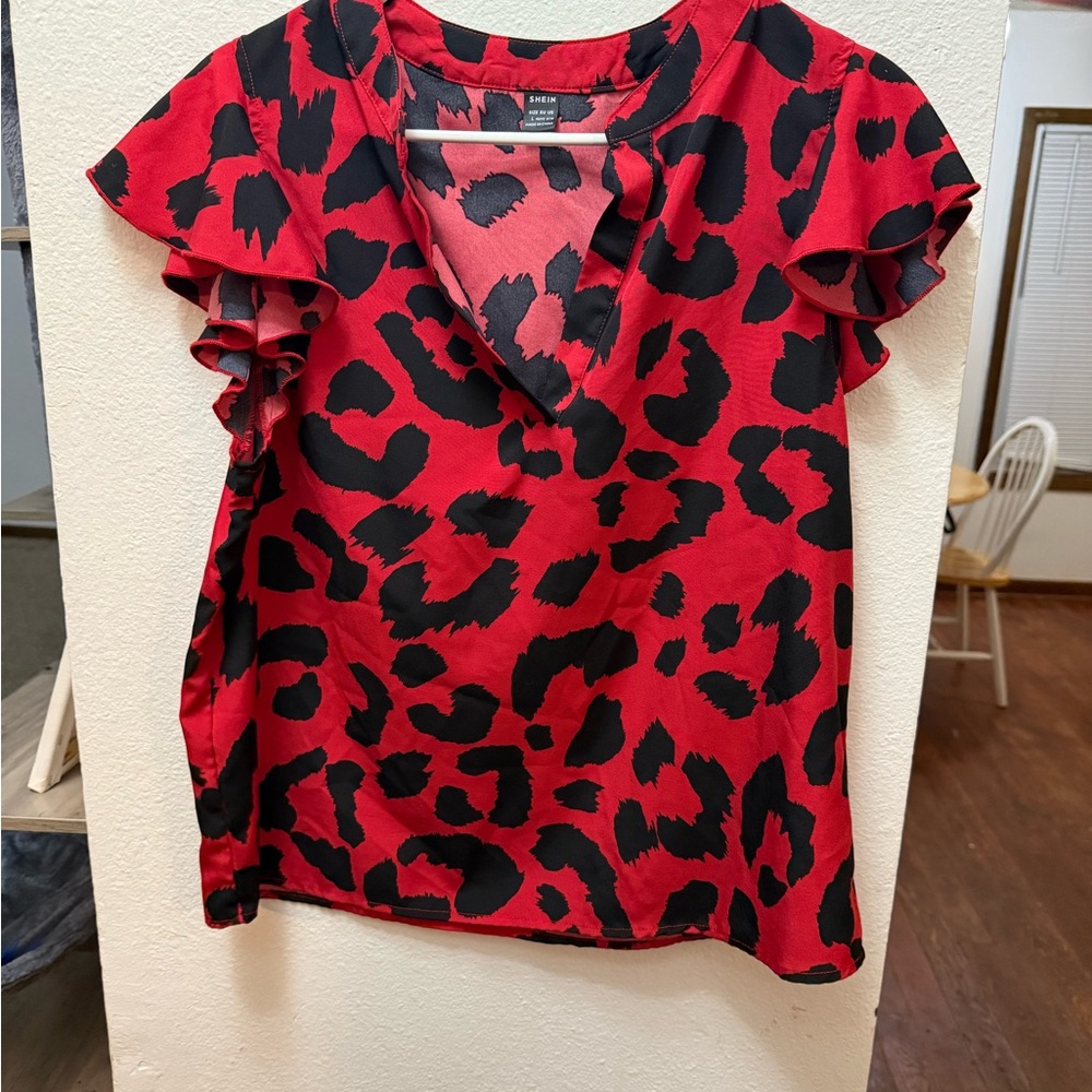 Gibson Red and Black Animal Print Blouse